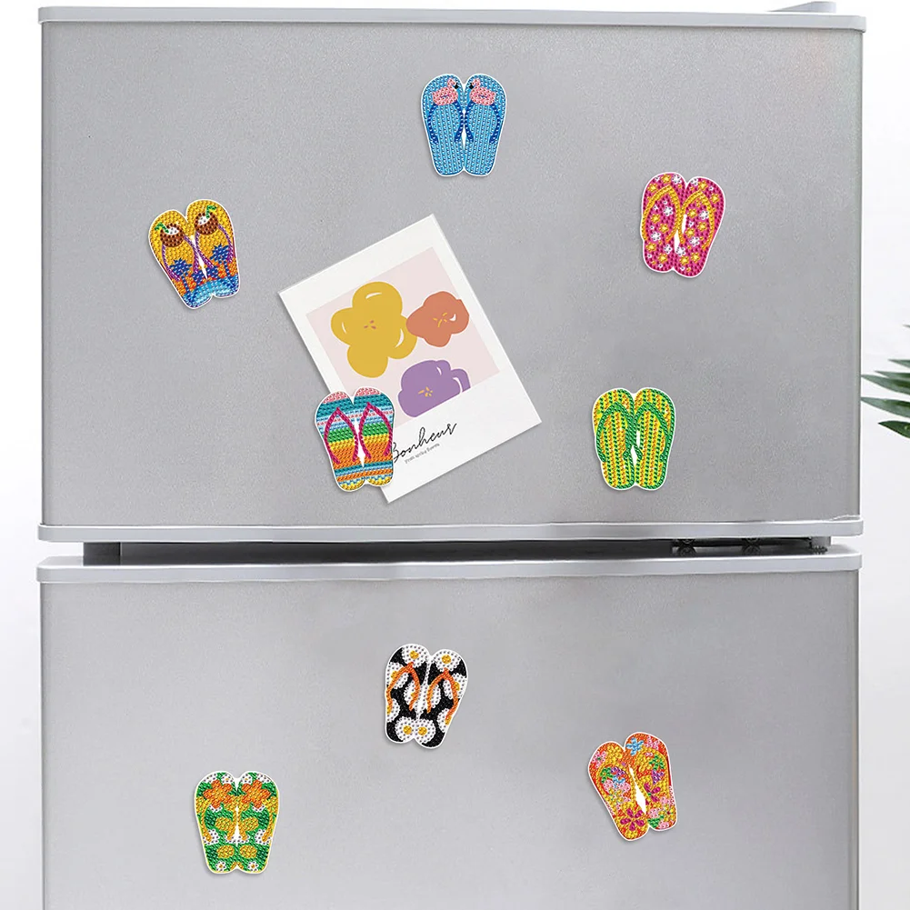 8Pcs DIY Beach Slippers Special Shape Diamond Painting Fridge Magnet for Home Decor