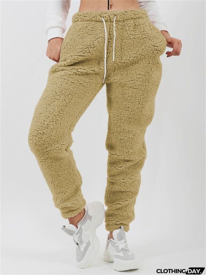 Female Cosy Solid Color Plush Sleepwear Pants