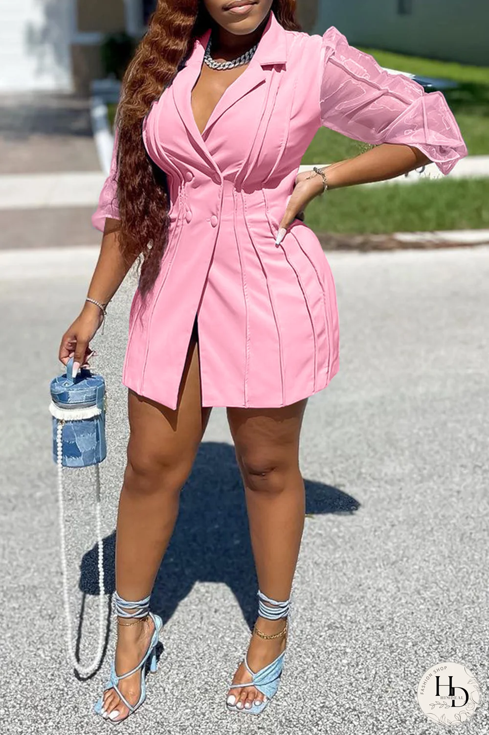 White Casual Solid Patchwork Turndown Collar Pencil Skirt Dresses