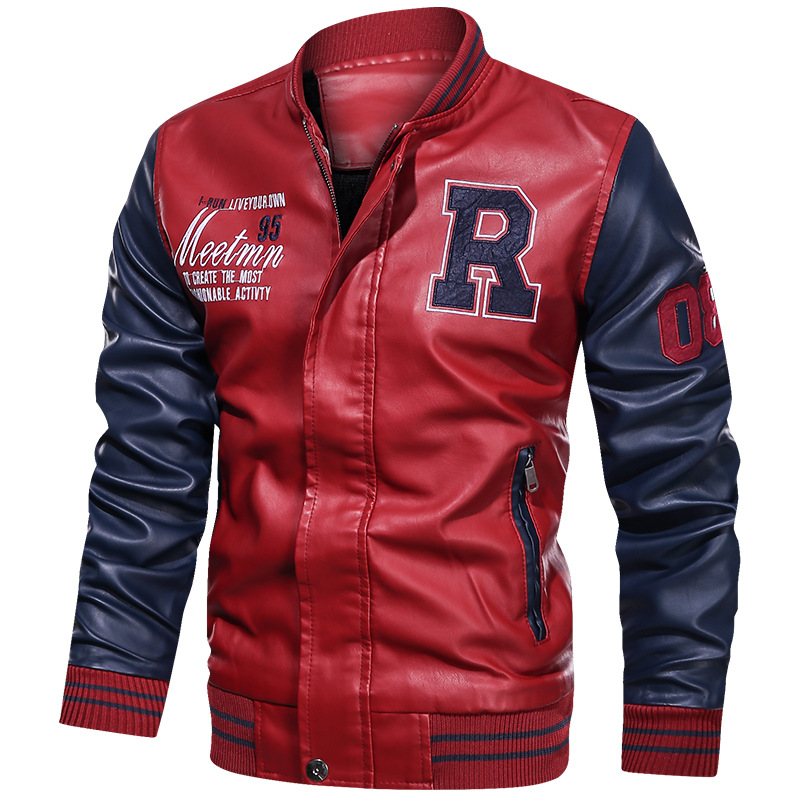 baseball Jacket Plush Pu Leather Men's Motorcycle Jacket