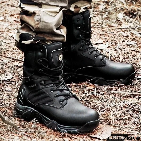 Leather Combat Military Ankle Boots Mens Fashion Army Shoes