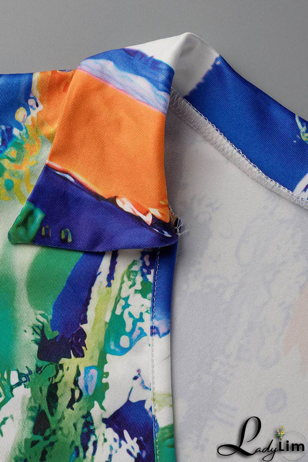 Blue Orange Sexy Print Graffiti Split Joint V Neck One Step Skirt Plus Size Dresses