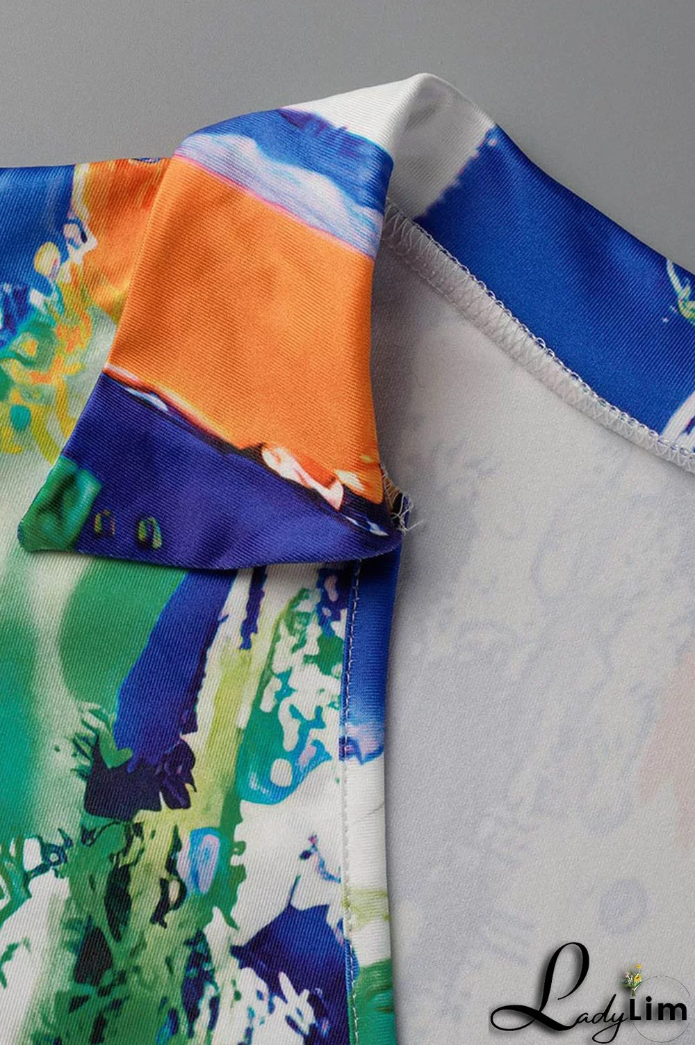 Blue Orange Sexy Print Graffiti Split Joint V Neck One Step Skirt Plus Size Dresses