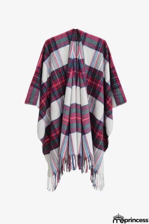 Plaid Fringe Detail Polyester Scarf
