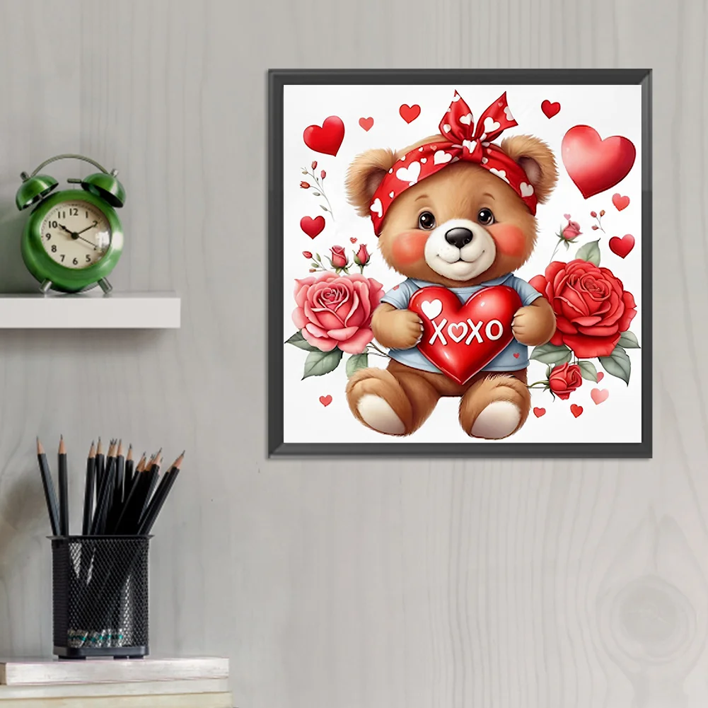 Diamond Painting - Full Round Drill - Love Rose Bear(Canvas|30*30cm)