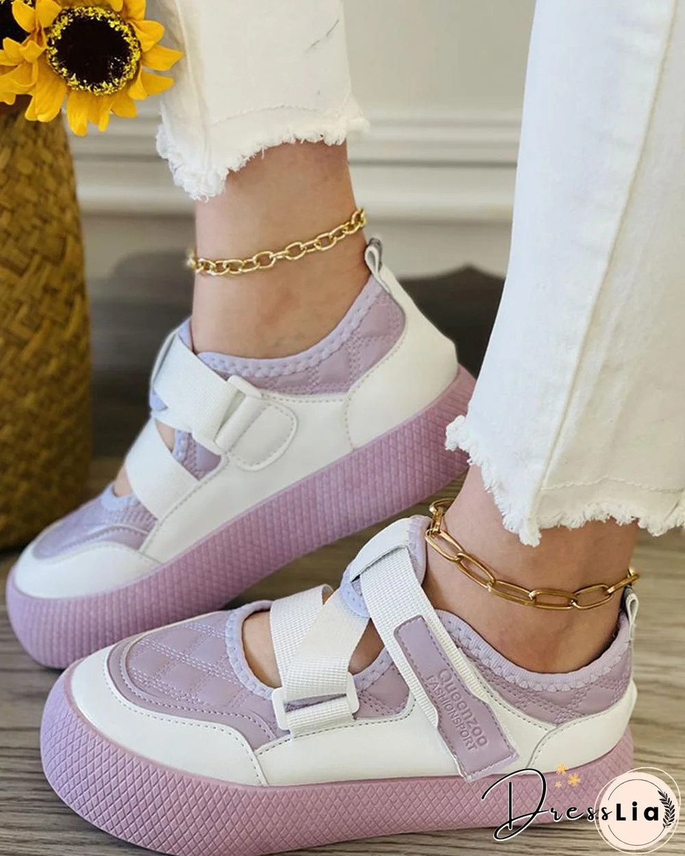 Velcro Colorblock Quilted Muffin Sneaker