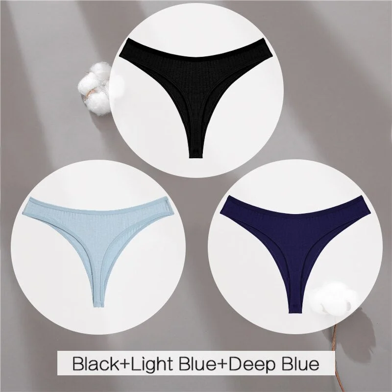 FINETOO Cotton Thongs Women 3Pcs/set Soft T-back Underpants S-XL Ladies G-string Underwear Low Waist Cotton Panty Lingerie New