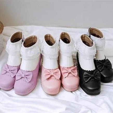 Pink/Purple/Black Sweet Bow Heels Shoes S12960