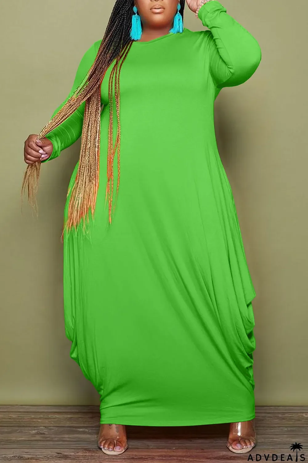 Black Casual Solid Patchwork O Neck Irregular Dress Plus Size Dresses