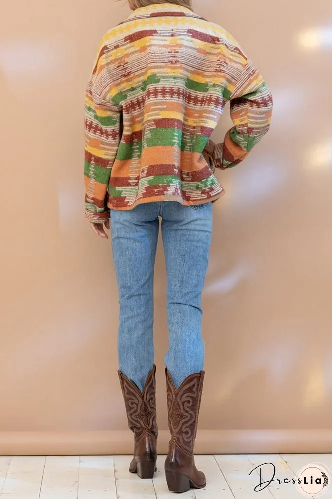 Lapel Button Up Aztec Jacket Winter Outfits Coat