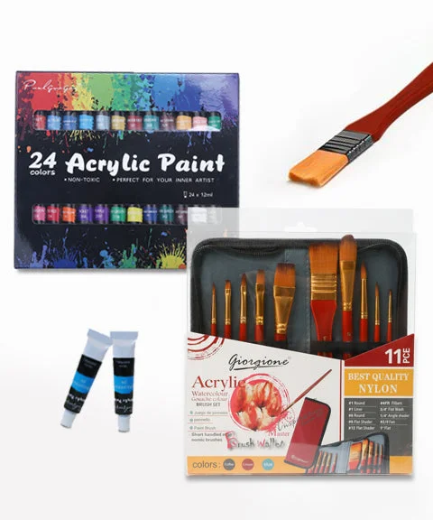 24 Colors Professional Acrylic Paint With 11 Pcs Nylon Brush Set