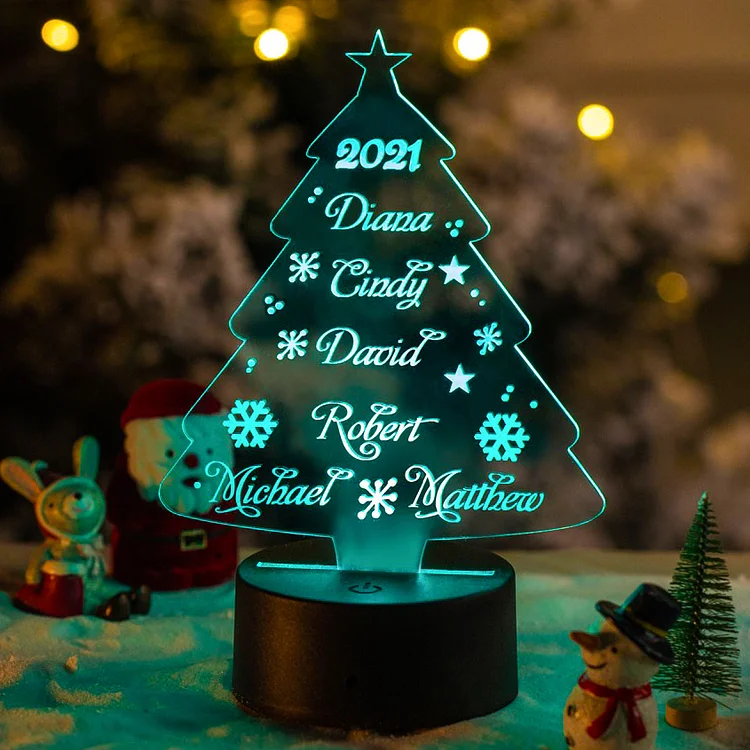 Christmas Tree Night Light Personalized 6 Names Colorful LED Lamp for Family