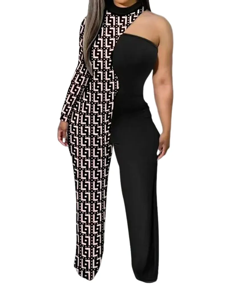 Uveng Uveng Spring And Summer New Women's Irregular Trousers Out-Shoulder Commuting Jumpsuit