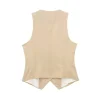 TRAF Fashion Women's Vest Linen Sleeveless Suit Vest Coat for Women Autumn Korean Female Black White Suit Vest Top