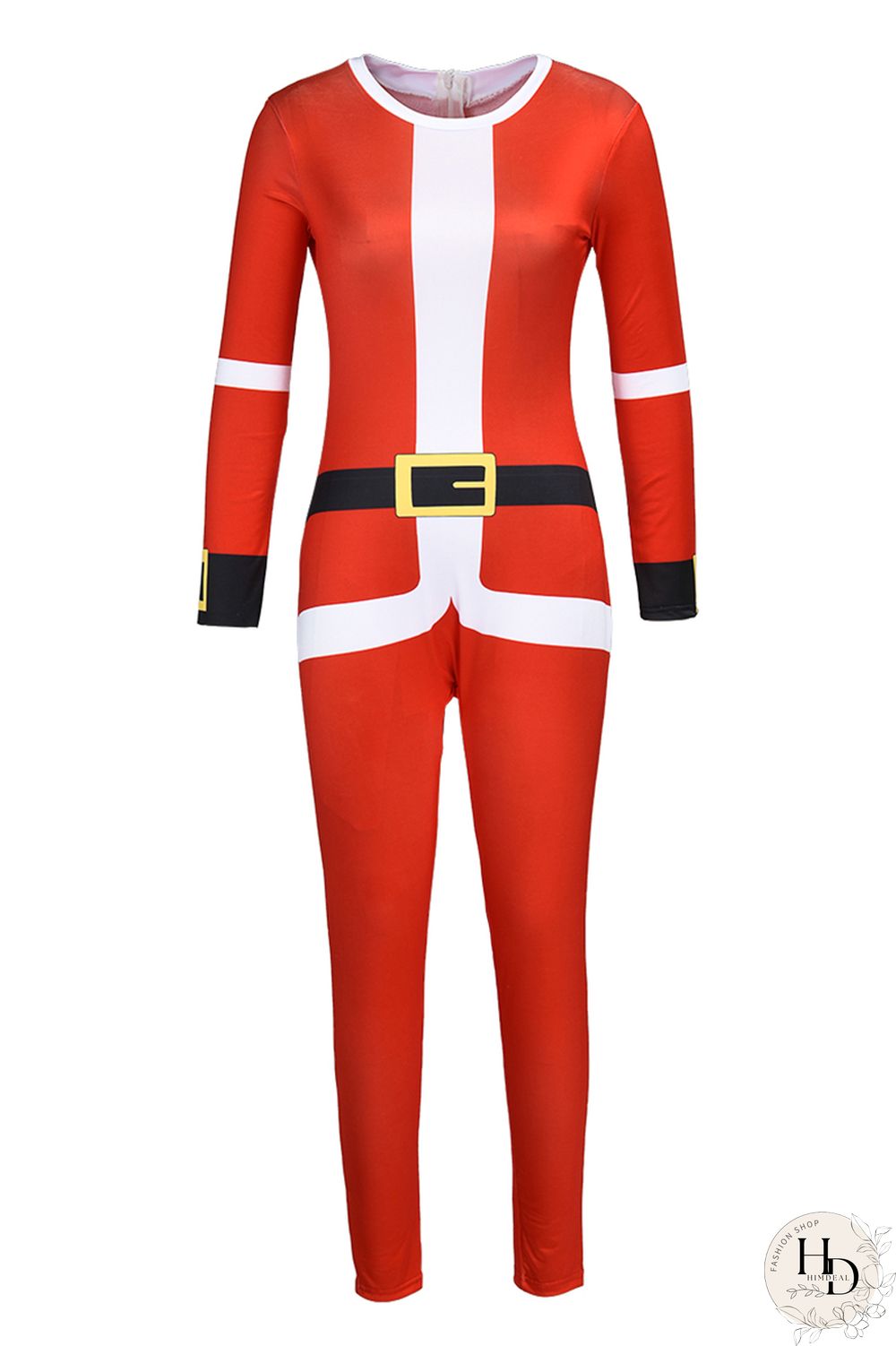 Rose Red Fashion Casual Patchwork Basic Half A Turtleneck Skinny Jumpsuits (Have Christmas Hat)