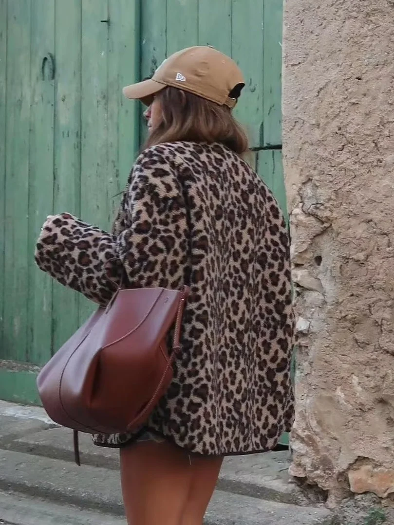 Nigikala Nigikala Women's Autumn And Winter Leopard Print Casual Loose Long-Sleeved Coat Women A34397