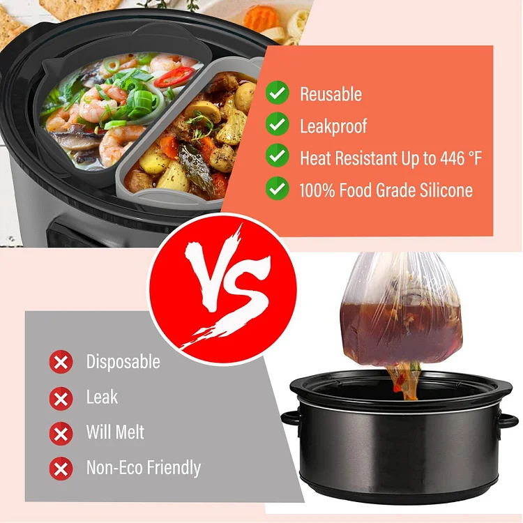 Silicone Slow Cooker Liner Reusable & Leakproof Silicone