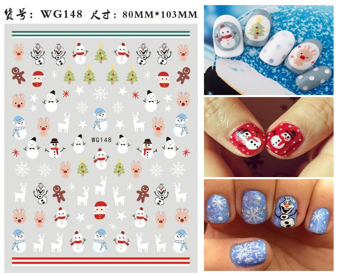 3D Christmas Autumn Winter Nail Sticker Santa Claus Elk Snowman Christmas Tree Star Deer Sliders Manicure Art Gel Polish Decals-Nail Inspo