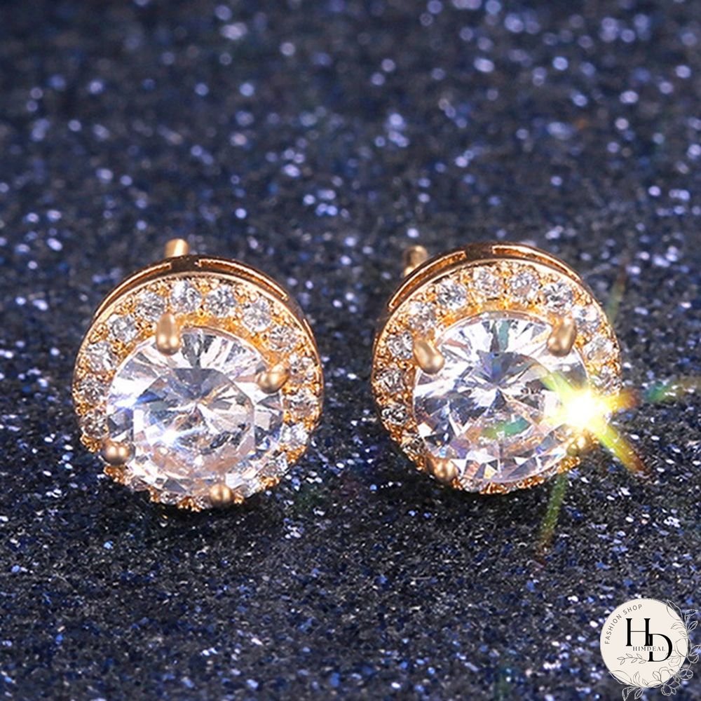 Sparkling Sterling Silver Diamond Stud Earrings for Women Bridal Wedding Engagement Gifts
