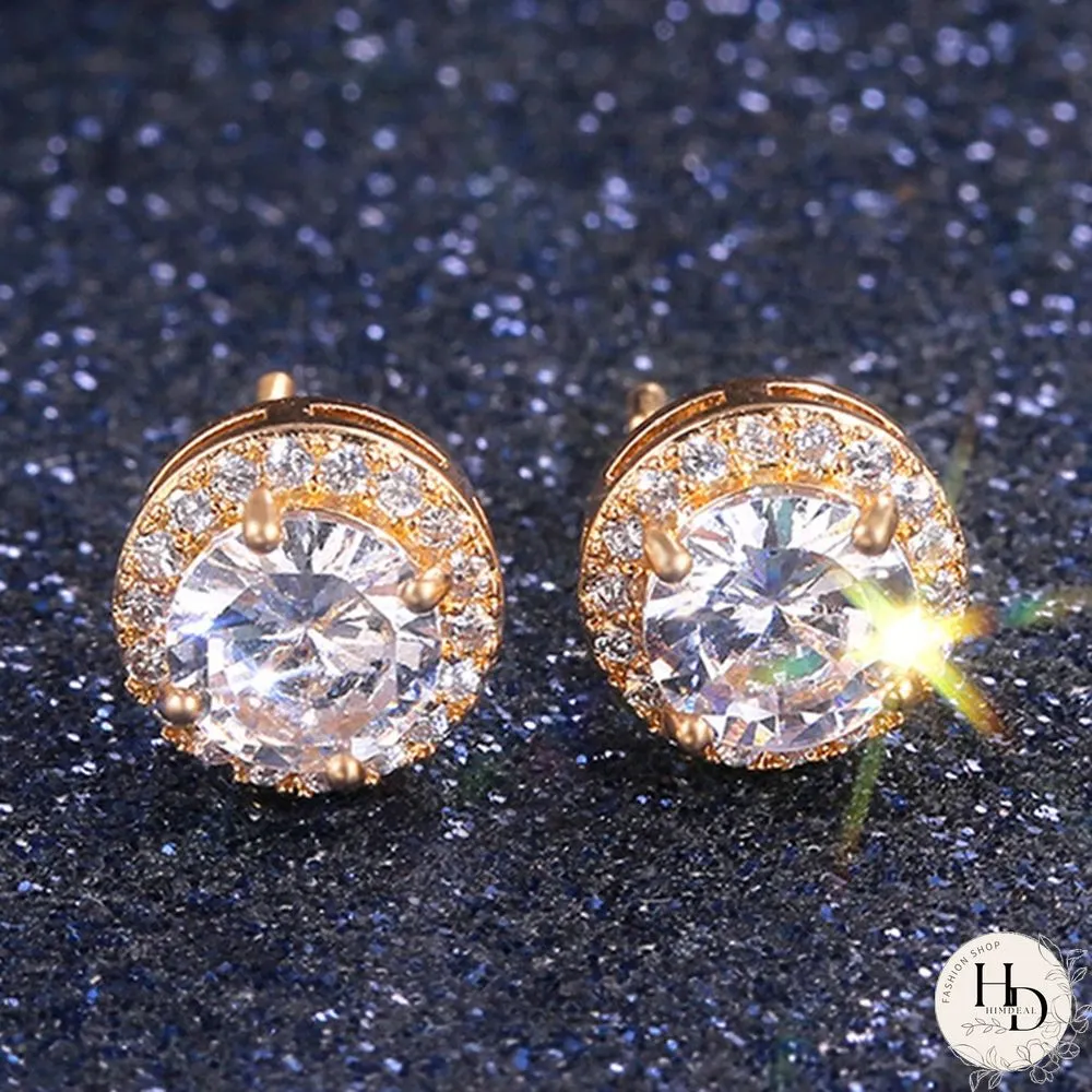 Sparkling Sterling Silver Diamond Stud Earrings for Women Bridal Wedding Engagement Gifts