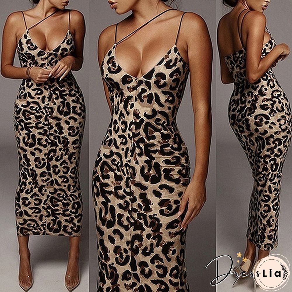Women Dress Cami Dress Spaghetti Strap Slim Fit Sexy Autumn Spring Summer Snakeskin Long Dress Evening Party Leopart Printed Sleeveless Sheath Club Bodycon Dresses