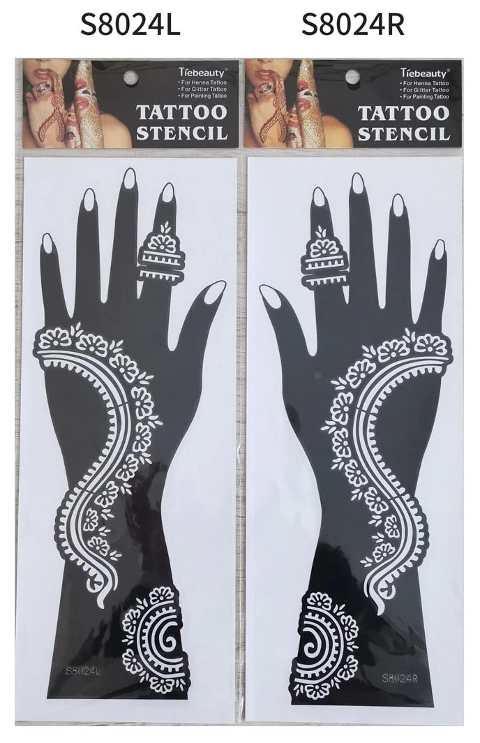 1pair 2pcs hand sleeve temporary tattoo stencil henna lace mandala tattoo template spray paint templates sheets lotus flowers