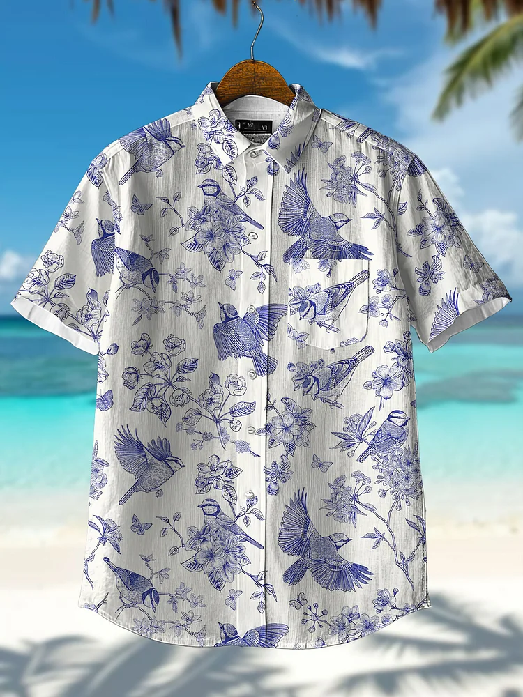 Men's Birds And Plants All Over Print Casual Shirt