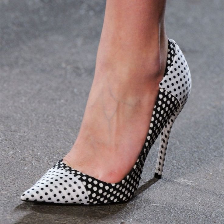 Black and White Heels Polka Dots Pointy Toe Stiletto Heel Pumps |FSJ Shoes
