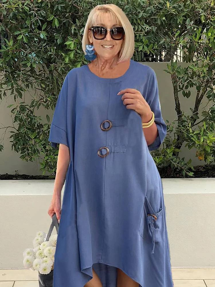 Irregular Crew Neck Midi Dress