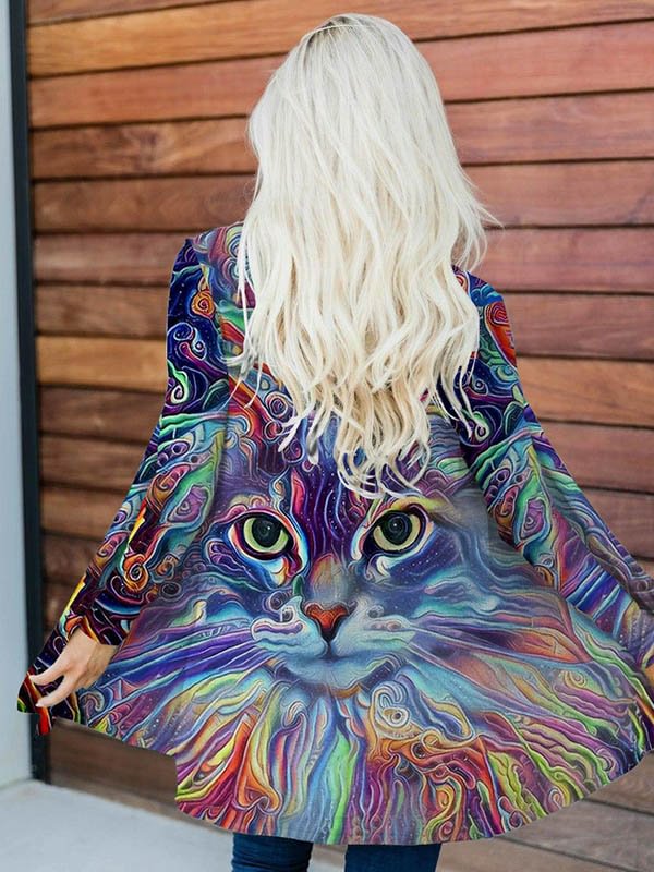 Artwishers Fantasy Cat Printed Long-Sleeve Cardigan