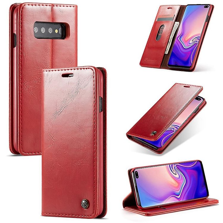 For Samsung Galaxy S10 Case, Red Wild Horse Texture Stand Flip Wallet Cover