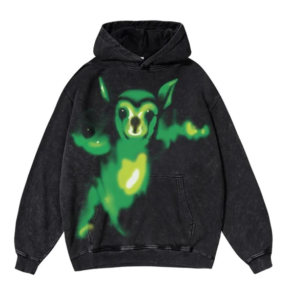 Cute Neon Puppy Print Washed Hoodie