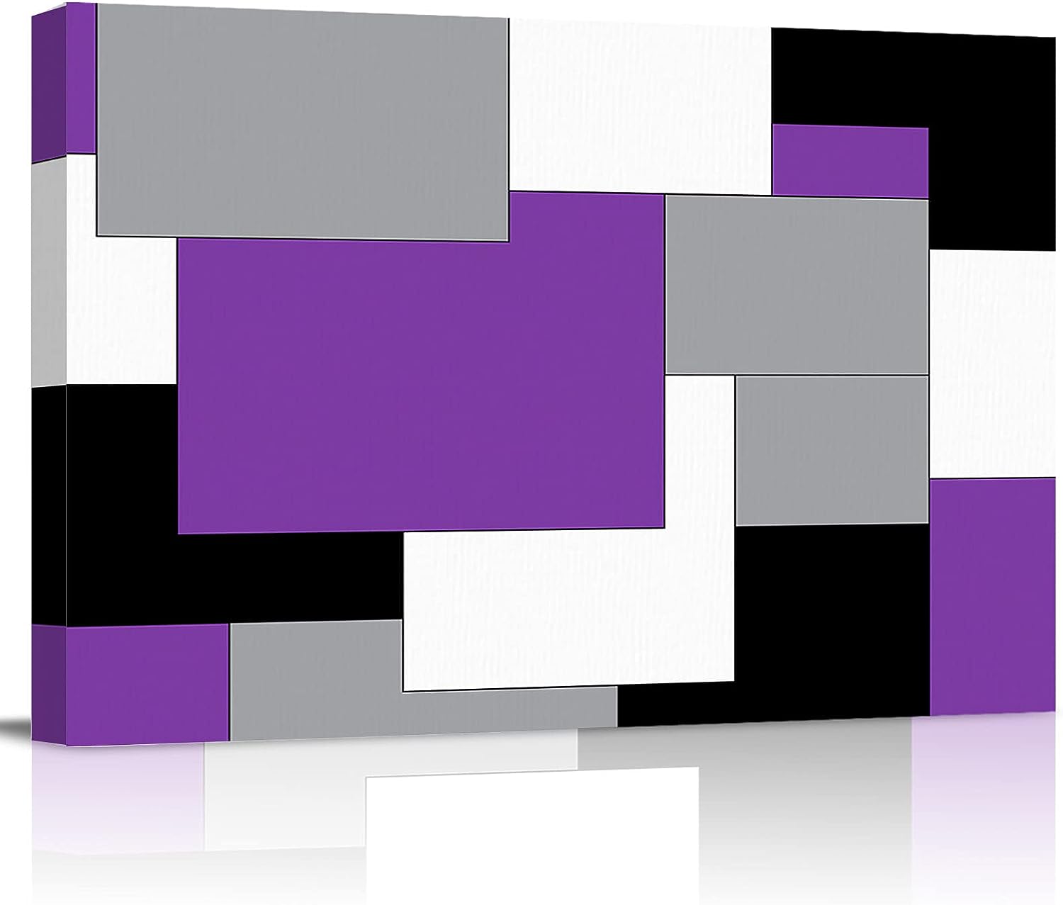 YOKOU Painting Wall Art, Mid Century Abstract Geometric Pattern 3 D Block Purple Black Gray Framed Canvas Print Wall Painting Artwork for Kitchen Office Living Room Home Decoration, 12 inch x16 inch  12&#034;x16&#034;