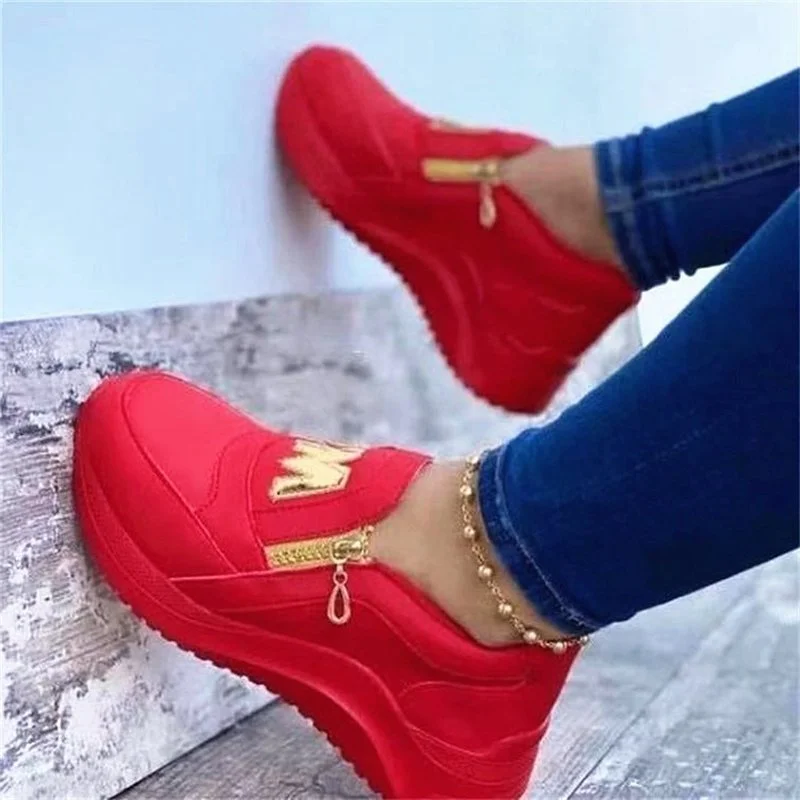 Qengg 2022 Women Flats Platform Shoes Women Elegant Genuine PU Shoes Woman Spring Casual Zipper Flat Shoes Women Non Slip Shoes