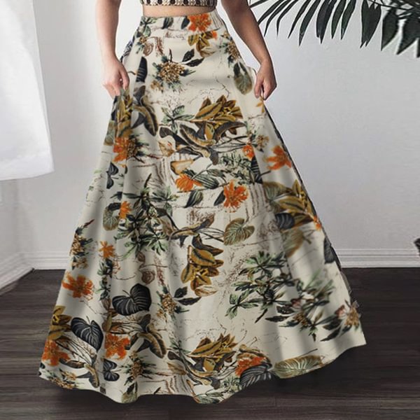 Women Elastic Waist Plus Size Summer Vintage Long Skirts Casual Loose Holiday Dresses - Life is Beautiful for You - SheChoic