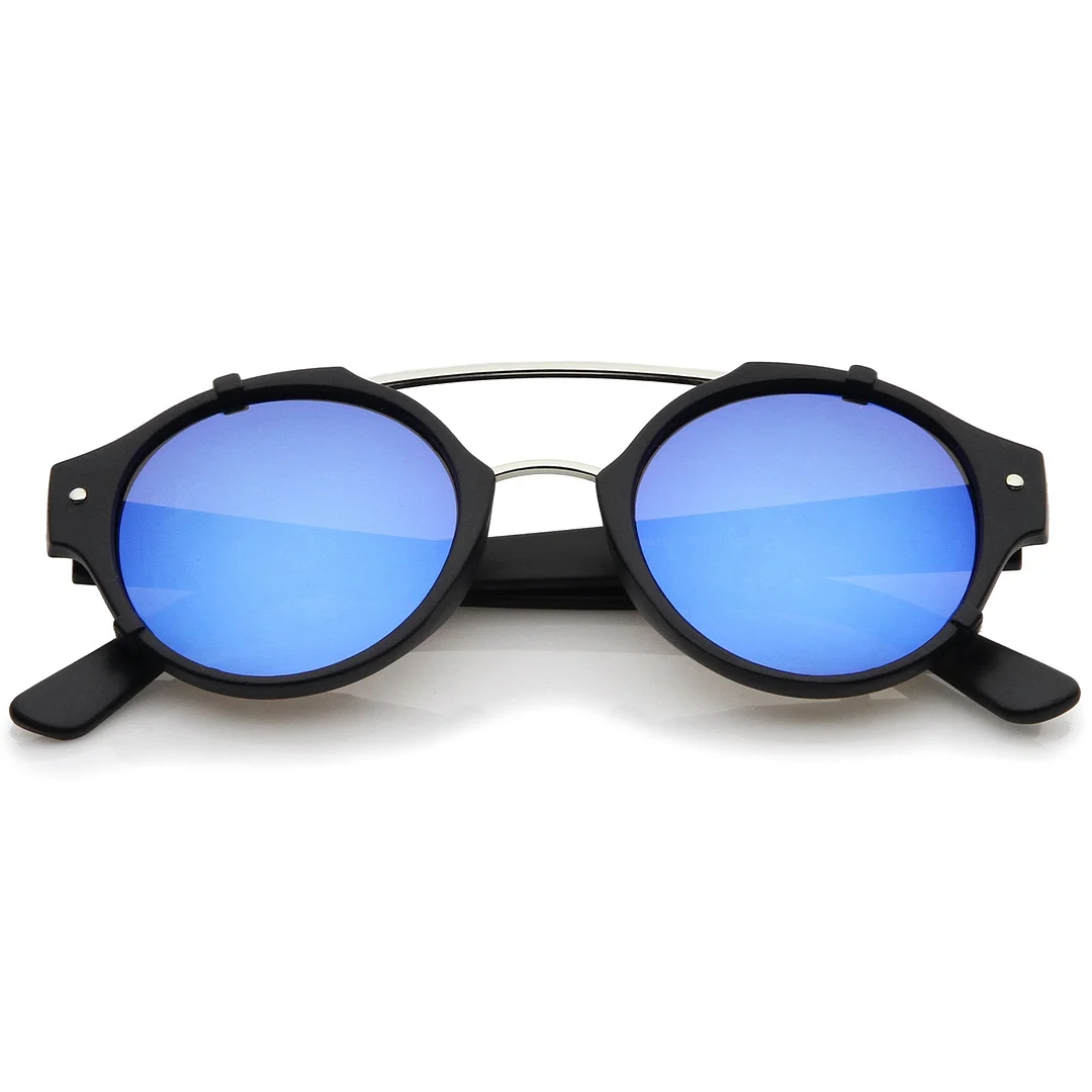 Modern Matte Finish Double Crossbar Mirrored Lens P3 Round glasses 49mm