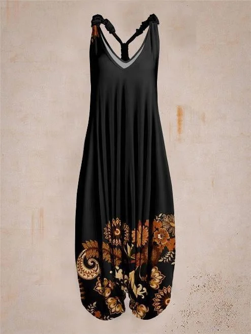 Women Summer Black Sleeveless Harem Jumpsuit