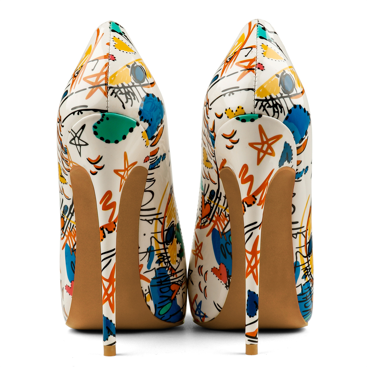 12cm/4.72 inch High Heels Pointy Toe With Graffiti Multicolor Heels