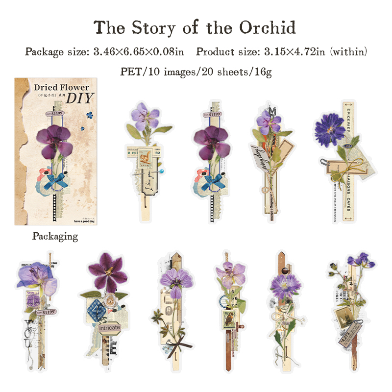 Journalsay Dried Flower Handmade Series Vintage Floral Landscaping PET Sticker