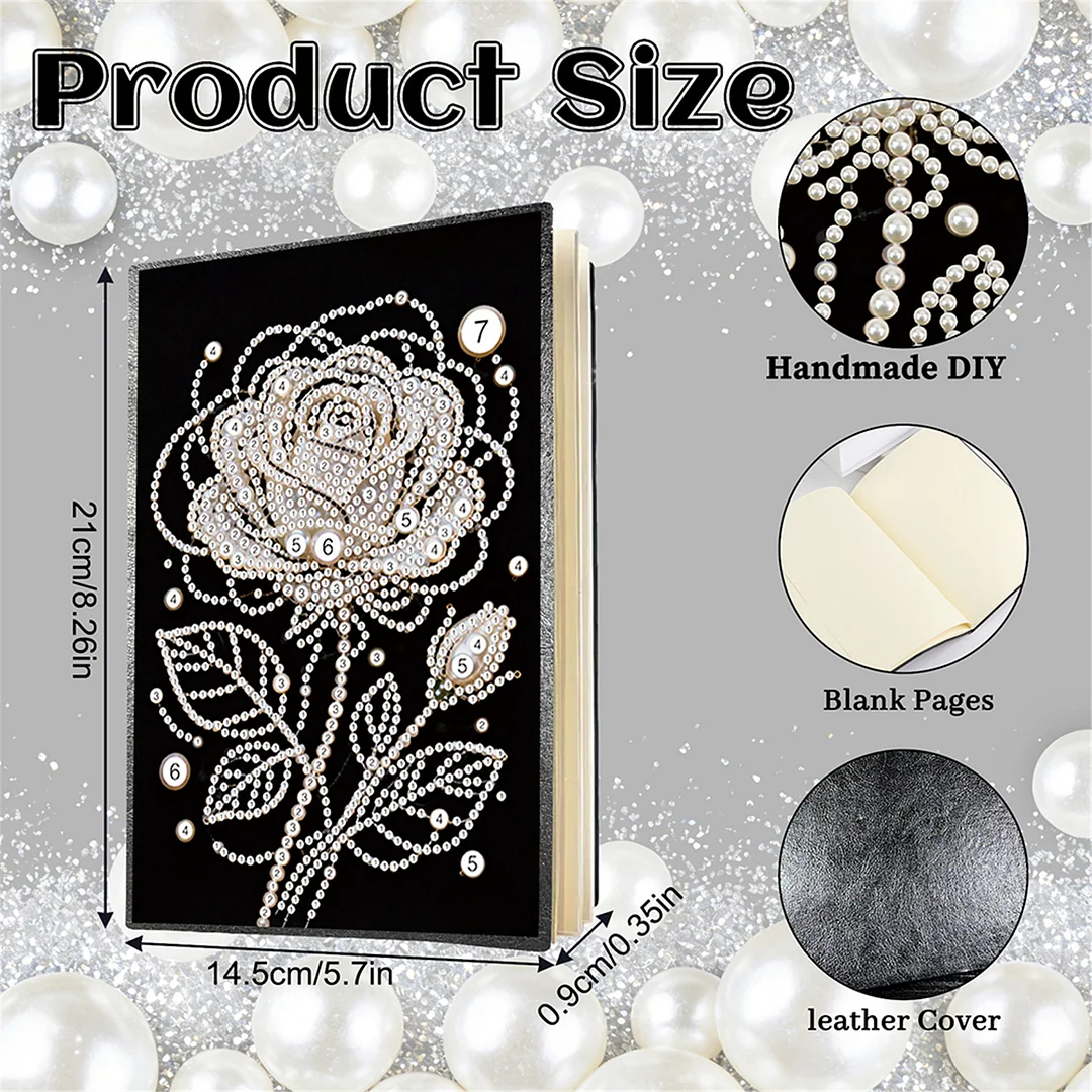 Rose Partial Pearl DIY 50 Pages A5 Diamond Painting Notebook Special Shaped Diamond Art Diary Book Kits Wireless Strip 5D Crystal Art Paintings Sketchbook for Art Drawing