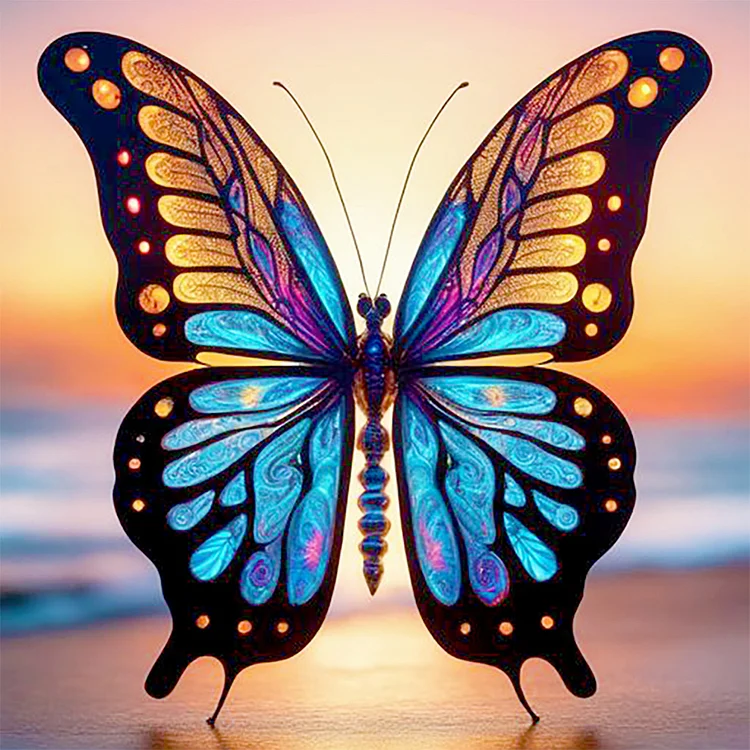 Seaside Glazed Butterfly  - Full Round - Diamond Painting(30*30cm)