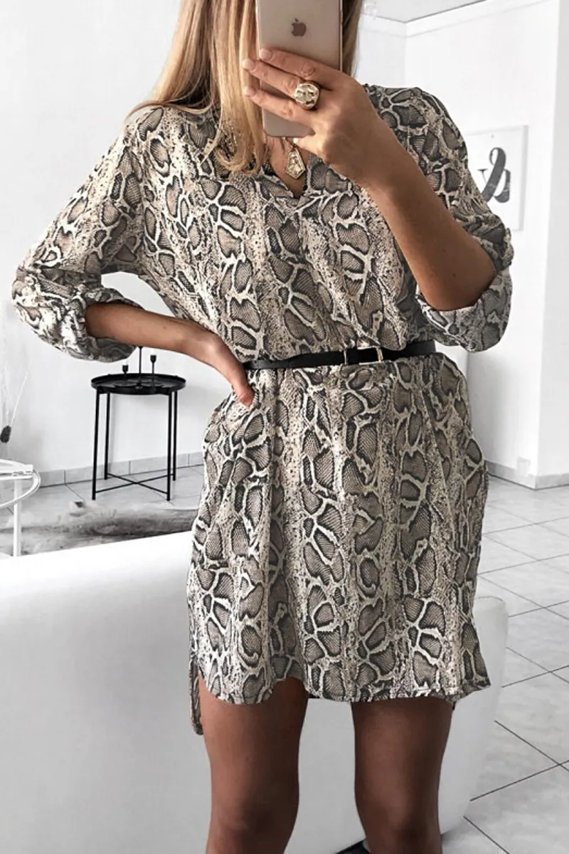 V-Neck Print Shirt Dress(Without Belt)