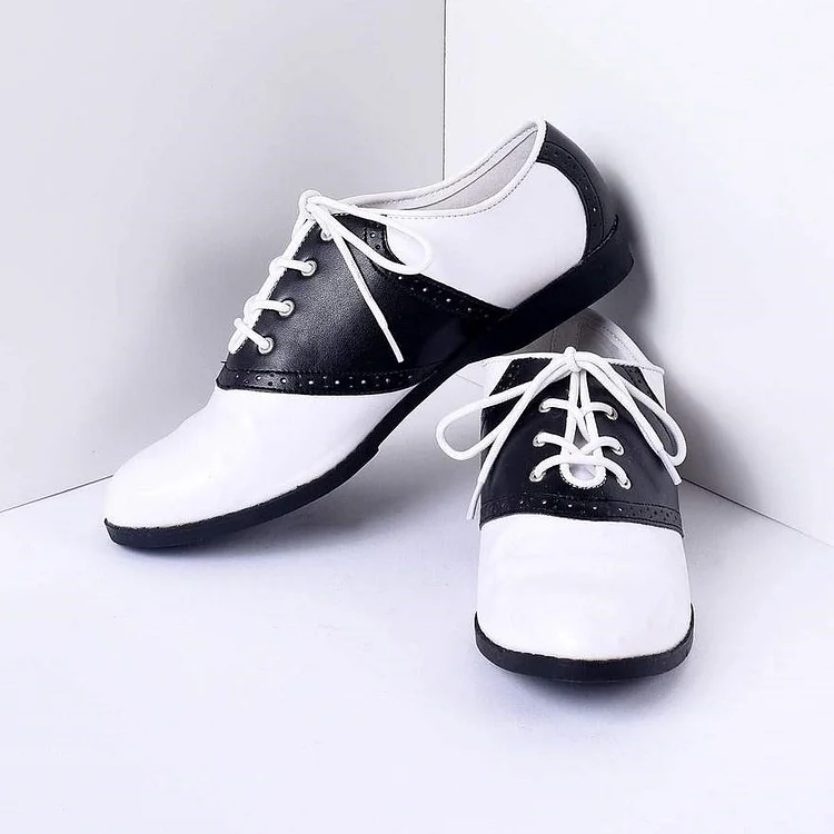 Black and White Women's Oxfords Lace-Up Flats Vintage Shoes |FSJ Shoes