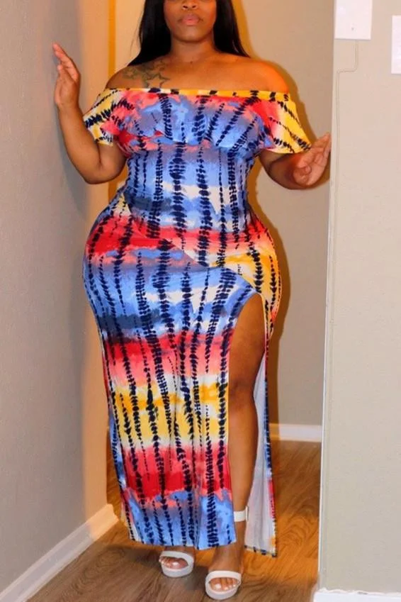 Sexy Tie-Dyed Print Large Size  Dress