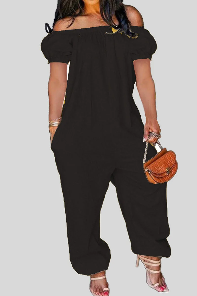 Casual Solid Patchwork Off the Shoulder Loose Jumpsuits