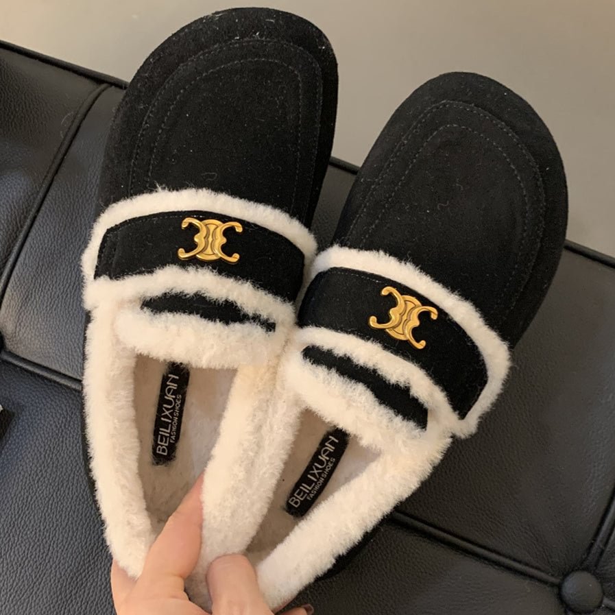 Women's Casual Solid Color Round Toe Mid Heels Plush Shoes