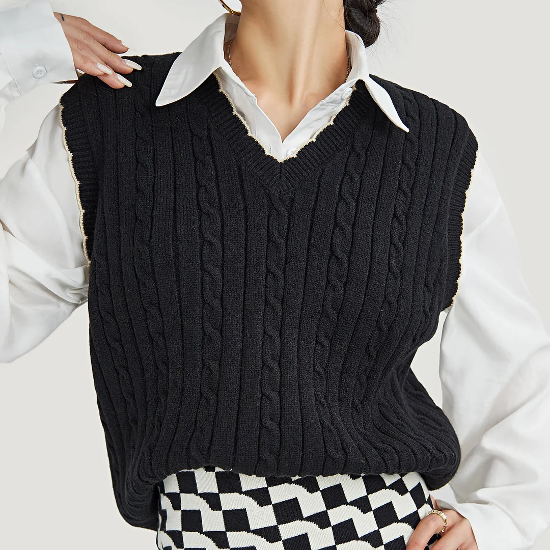 Abebey Cable Knit Contrast Strip Trimmed Sweater Vest