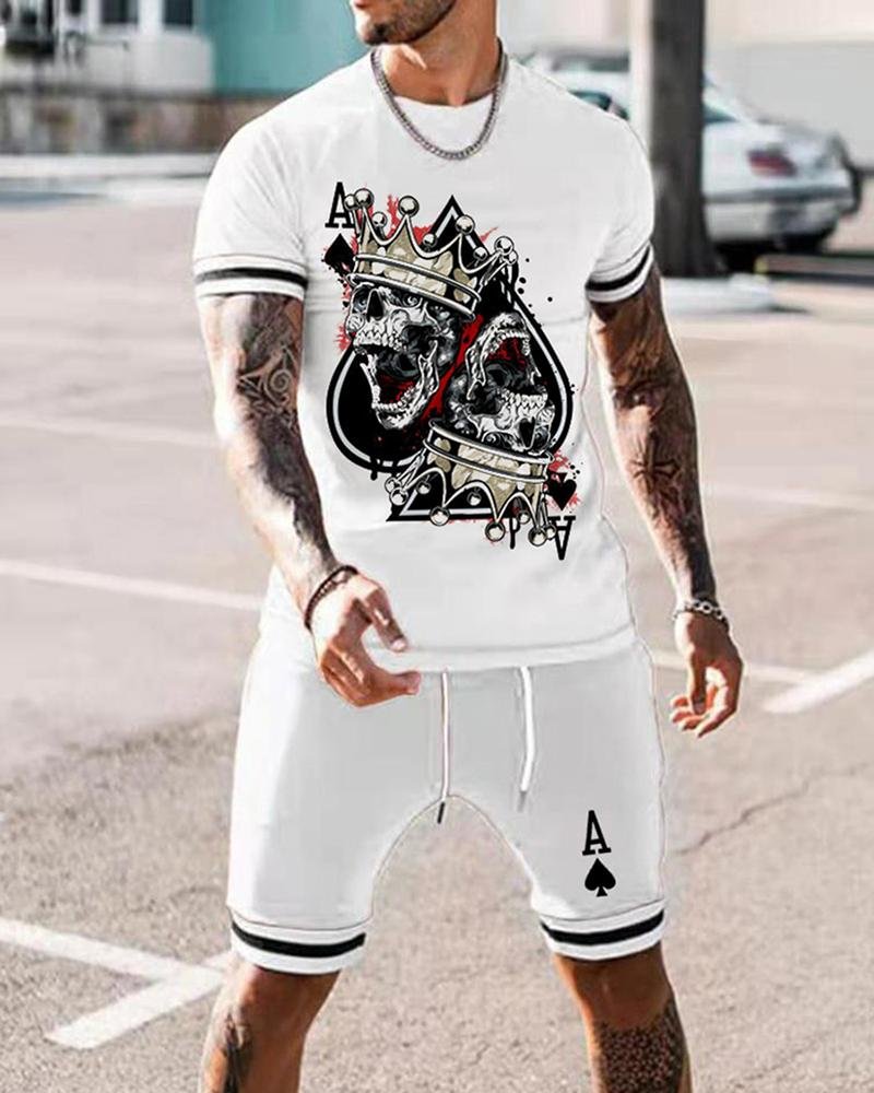 Men's Fashion Skull Poker King Pattern Shorts Suit