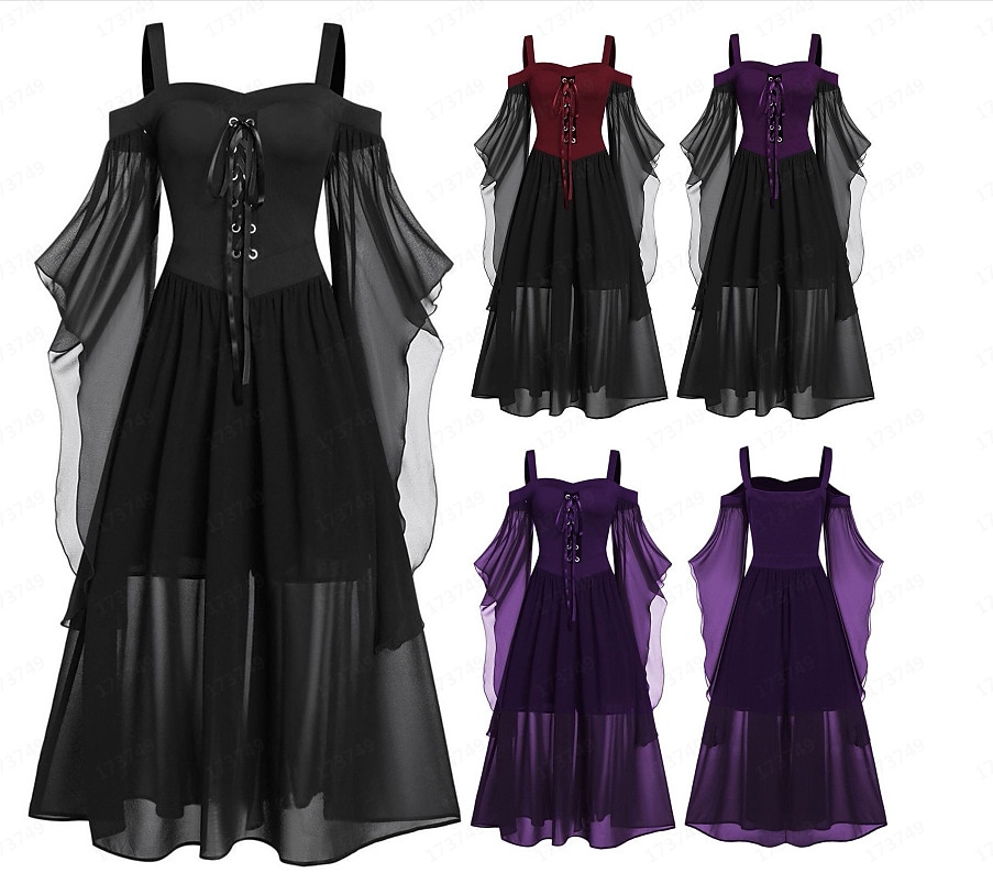 Retro Vintage Punk & Gothic Medieval Dress Masquerade Witches Women's Cosplay Costume Halloween Halloween Party / Evening Dress 2023 - US $32.99 –P1