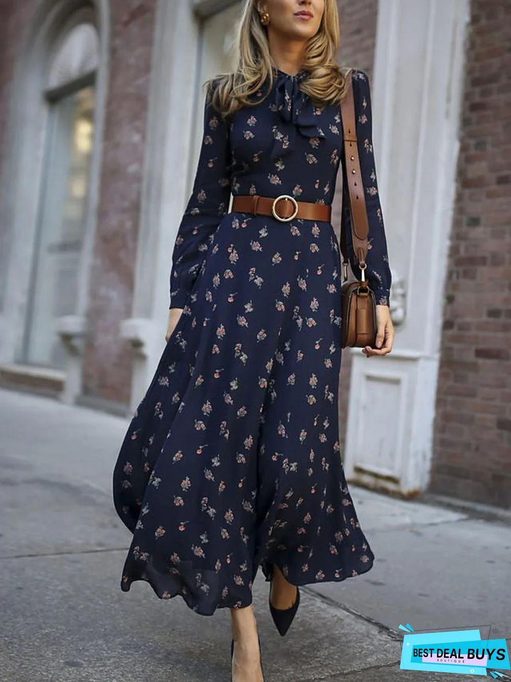 Women's Sheath Dress Maxi Long Dress - Long Sleeve Print Spring Summer Elegant Daily Blue